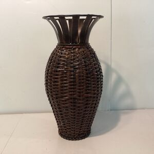 hosley woven vase 14 3/4” iron flange brown